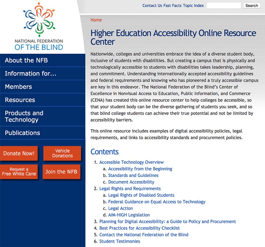 higher education accessibility online resource center