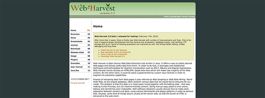 web harvest website crawler