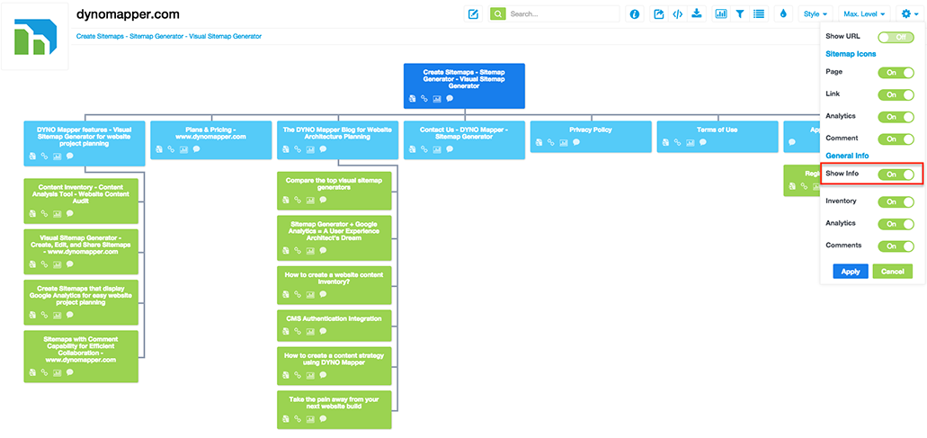 Show general info on sitemap