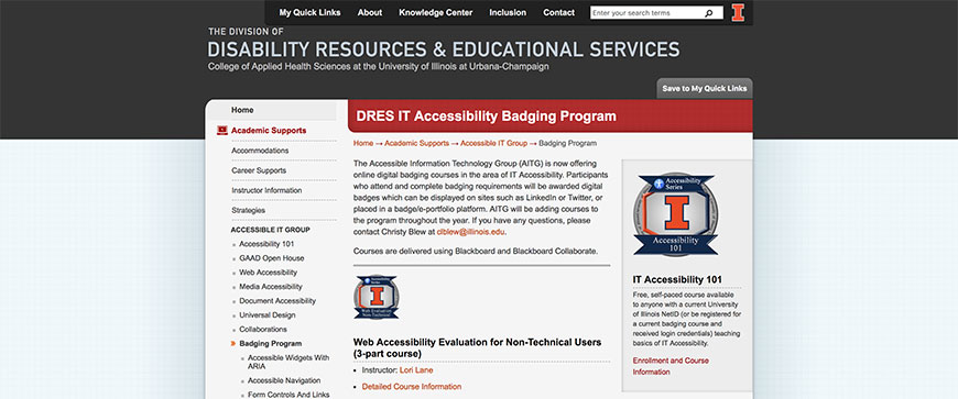 University of Illinois DRES IT Accessibility Badging Program 