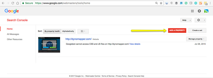 google search console add