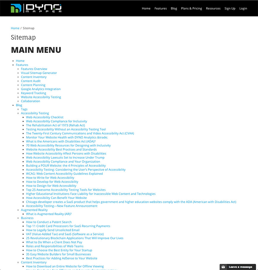 html sitemaps example