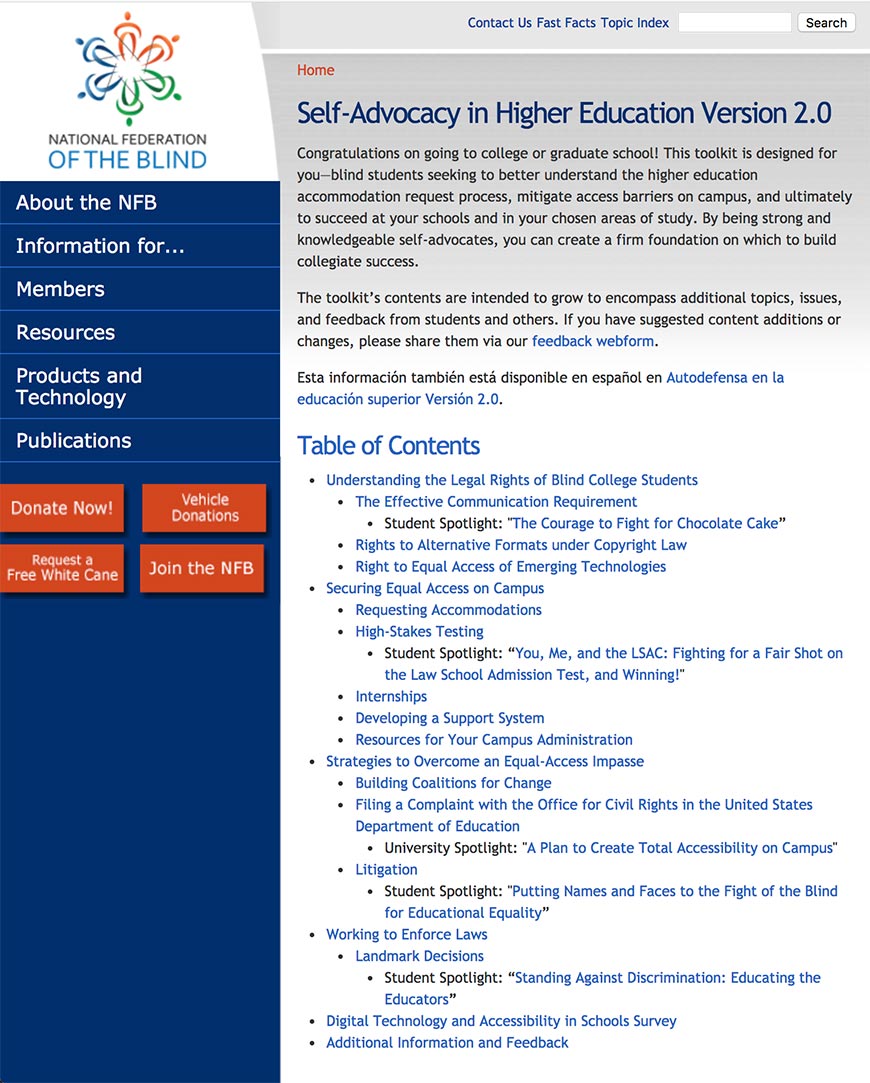 self advocacy higher education accessibility resources