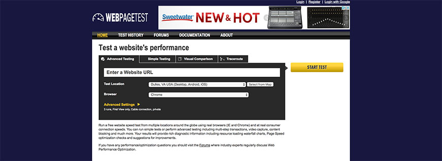 webpagetest speed test